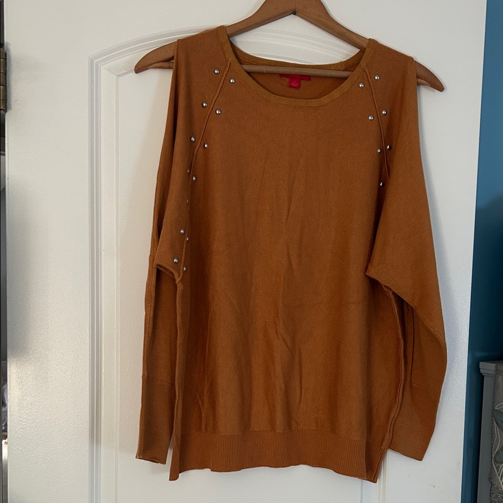 Jennifer Lopez Cold Shoulder Sweater with Studded Details